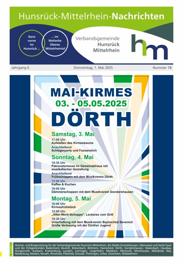 Hunsrück-Mittelrhein Nachrichten Ausgabe Emmelshausen Titelblatt 18/2025