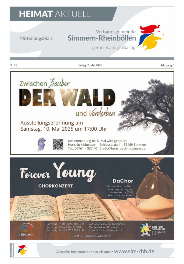 Heimat Aktuell Mitteilungsblatt der VG Simmern-Rheinböllen-Ausg Rheinböllen Titelblatt 18/2025