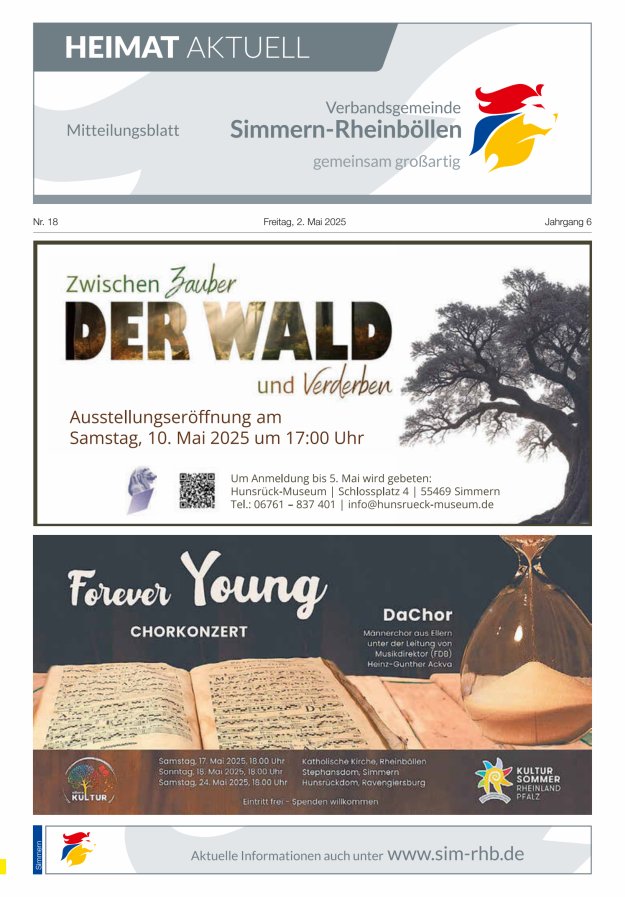 Heimat Aktuell - Mitteilungsbl der VG Simmern-Rheinböllen Ausg Simmern Titelblatt 18/2025