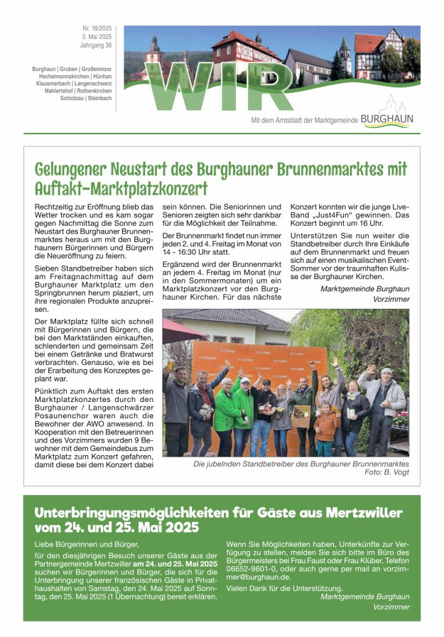WIR - mit Amtsblatt der Marktgemeinde Burghaun Titelblatt 18/2025