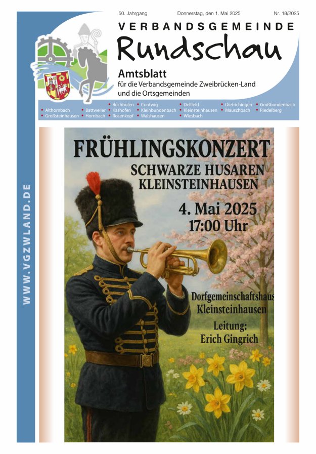 Verbandsgemeinde Rundschau Zweibrücken-Land Titelblatt 18/2025