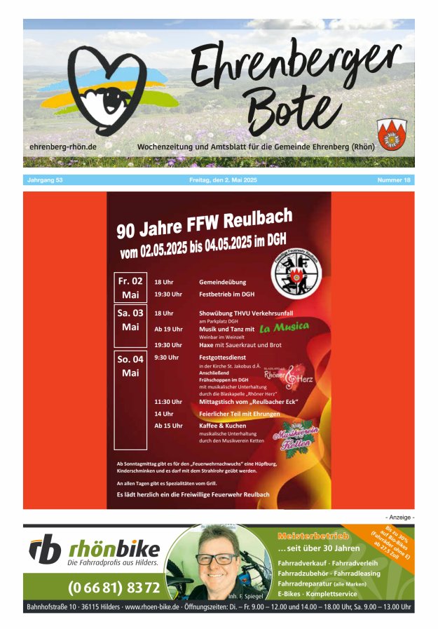 Ehrenberger Bote Titelblatt 18/2025