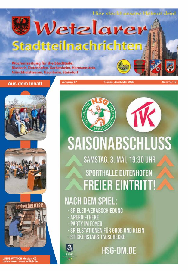 Wetzlarer Stadtteilnachrichten Titelblatt 18/2025