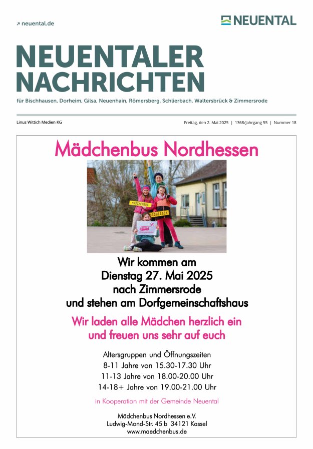 Neuentaler Nachrichten Titelblatt 18/2025