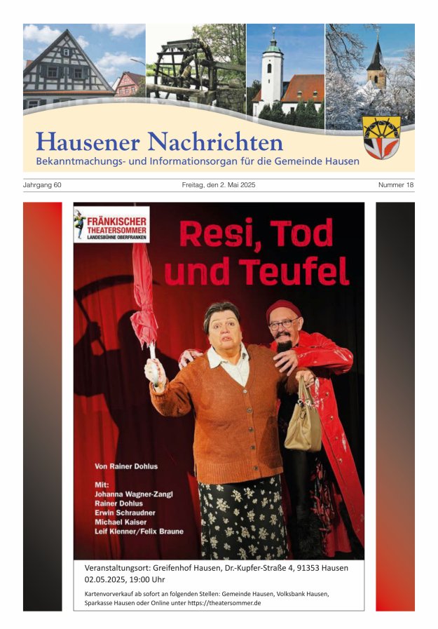 Hausener Nachrichten Titelblatt 18/2025