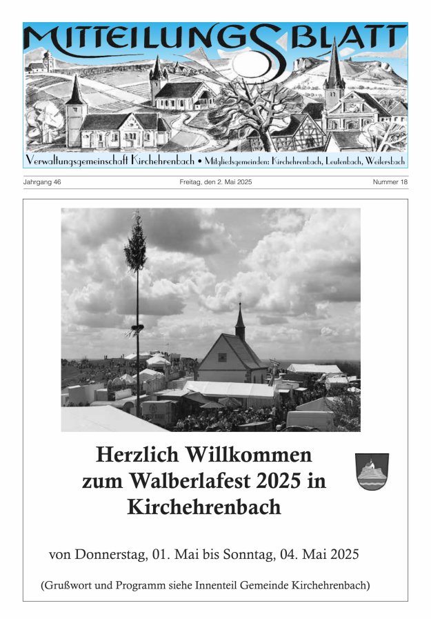 Mitteilungsblatt Verwaltungsgemeinschaft Kirchehrenbach Titelblatt 18/2025