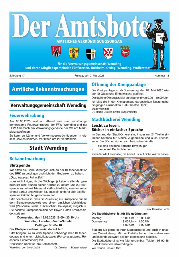 Der Amtsbote - Wemding Verwaltungsgemeinschaft Titelblatt 18/2025