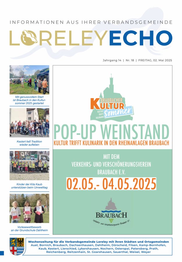 Loreley-Echo - Mitteilungsblatt der Verbandsgemeinde Loreley (Braubach) Titelblatt 18/2025