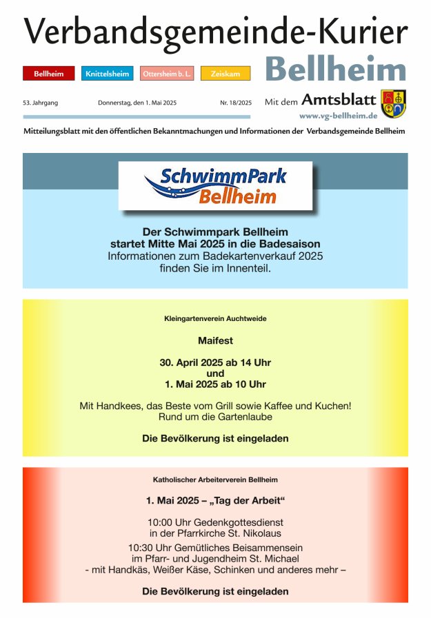 Verbandsgemeinde-Kurier Bellheim Titelblatt 18/2025