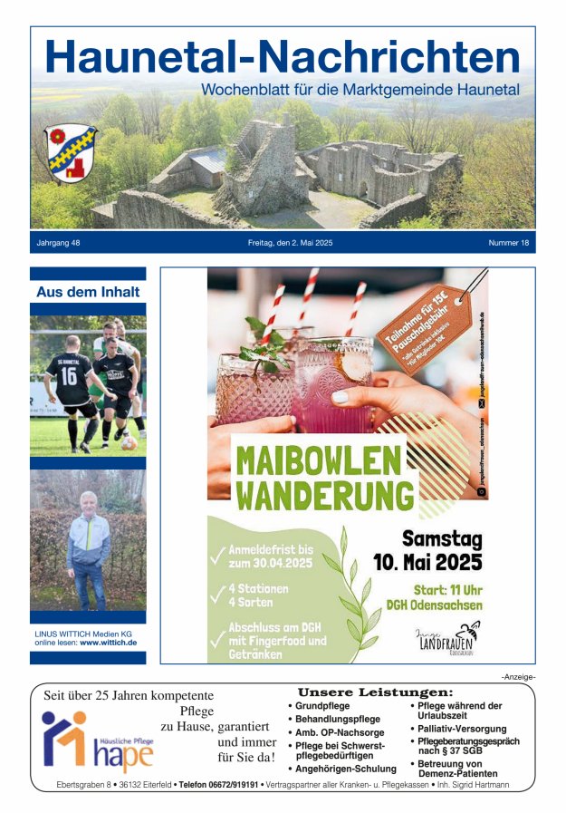 Haunetal-Nachrichten Titelblatt 18/2025