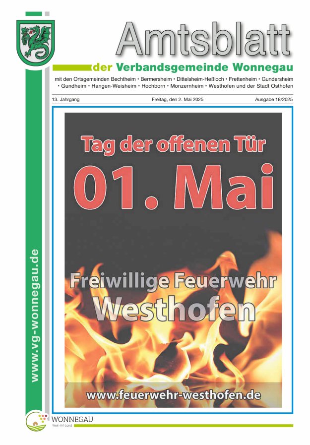 Amtsblatt VG Wonnegau Titelblatt 18/2025