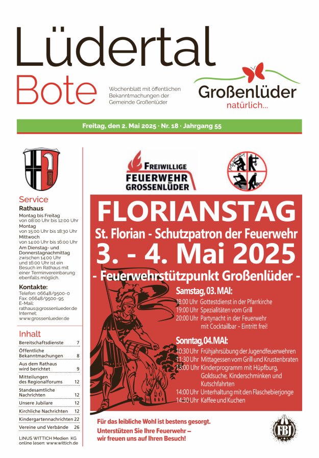 Wochenblatt mit öffentlichen Bekanntmachungen der Gemeinde Großenlüder Titelblatt 18/2025