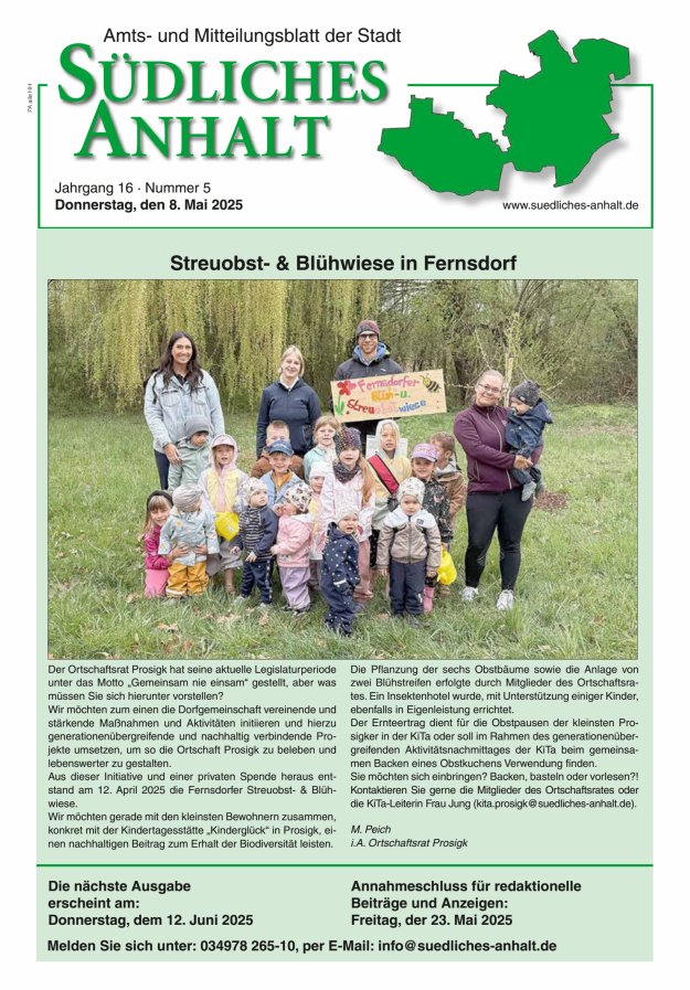 Amts- und Mitteilungsblatt der Stadt Südliches Anhalt Titelblatt 05/2025