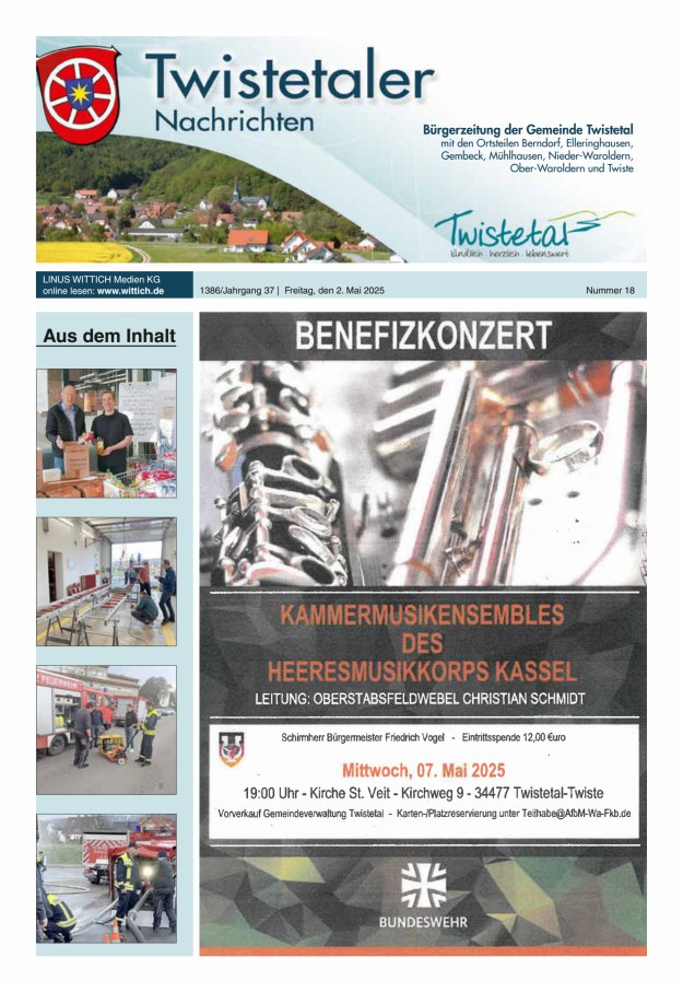 Twistetaler Nachrichten Titelblatt 18/2025