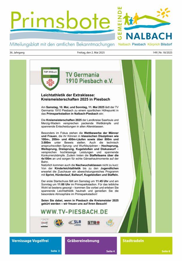 Primsbote Gemeinde Nalbach Titelblatt 18/2025