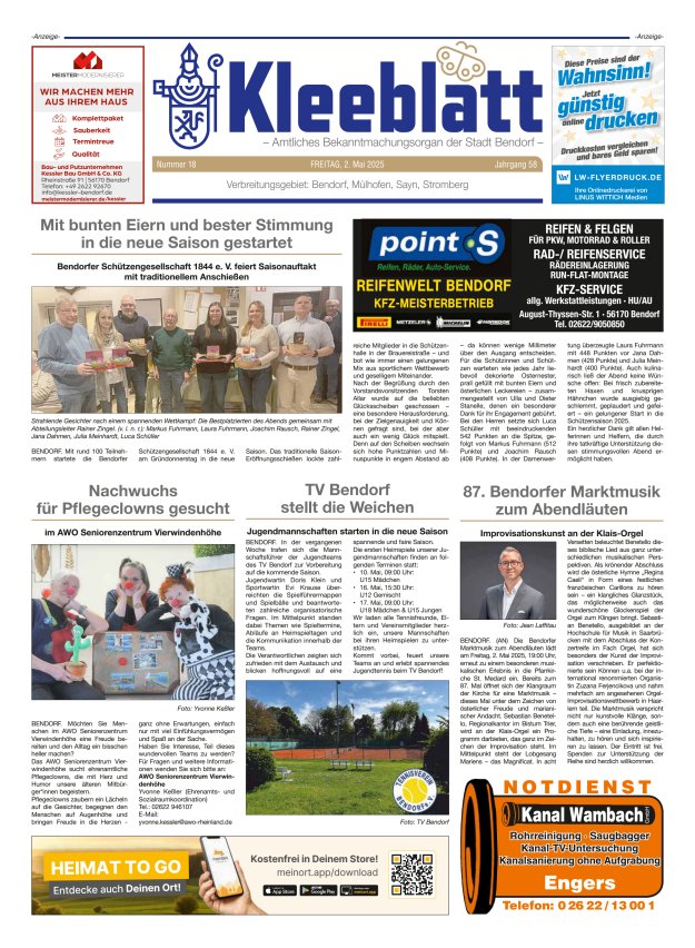 Kleeblatt - Amtliches Bekanntmachungsorgan der Stadt Bendorf Titelblatt 18/2025