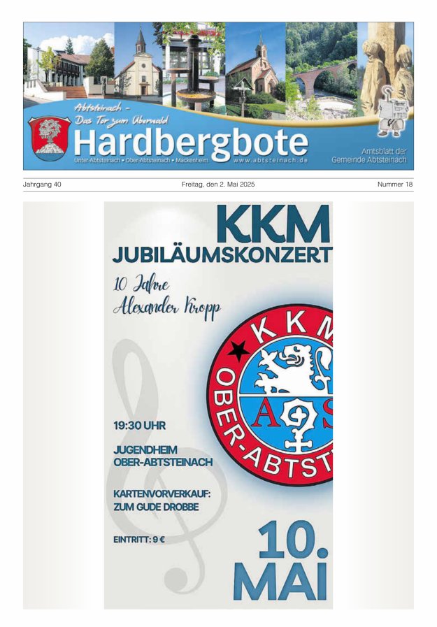 Hardbergbote - Mitteilungsblatt der Gemeinde Abtsteinach Titelblatt 18/2025