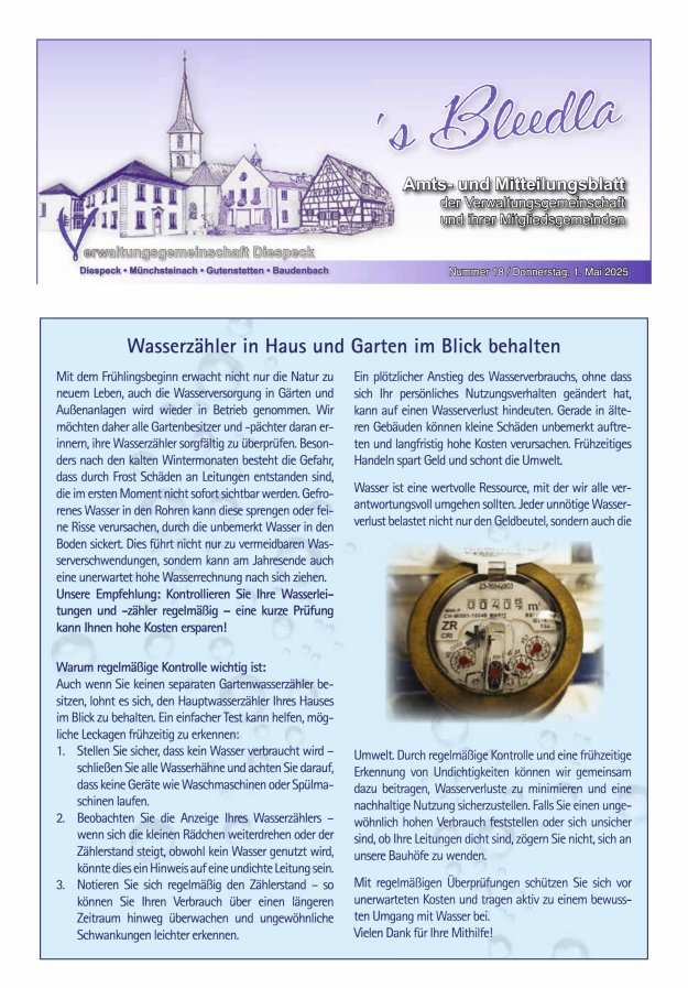 Amts- und Mitteilungsblatt VGem Diespeck Titelblatt 18/2025