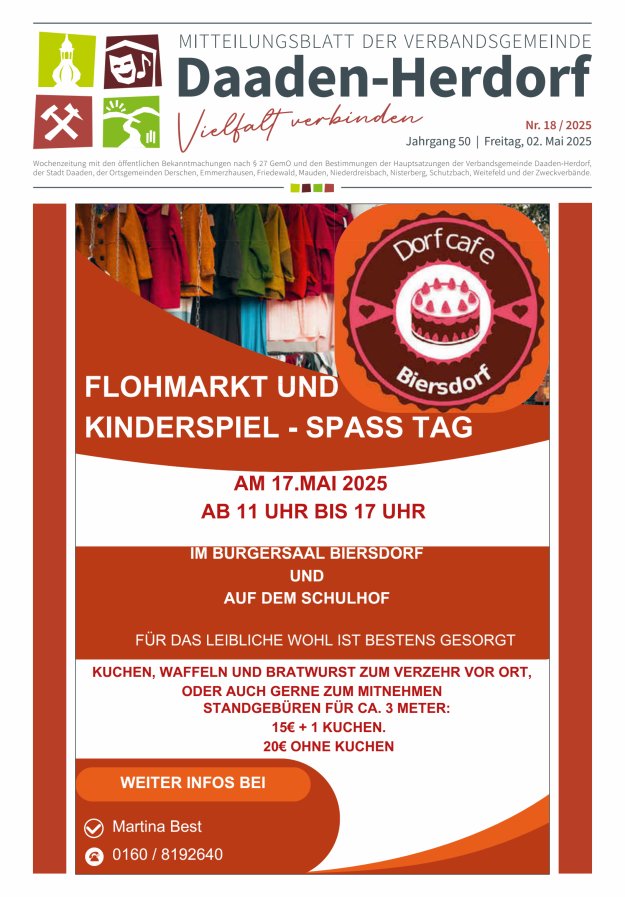 Mitteilungsblatt der Verbandsgemeinde Daaden-Herdorf Titelblatt 18/2025