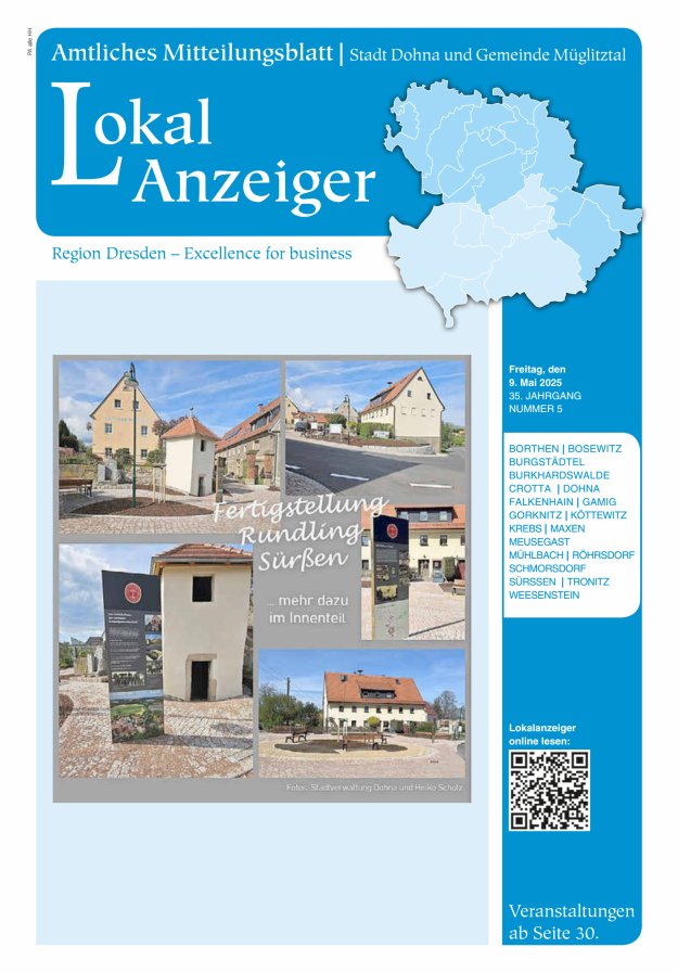 Lokal-Anzeiger – Amtliches Mitteilungsblatt Stadt Dohna und Gemeinde Müglitztal Titelblatt 05/2025