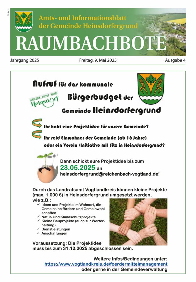 Raumbachbote – Amt- und Informationsblatt der Gemeinde Heinsdorfergrund Titelblatt 04/2025