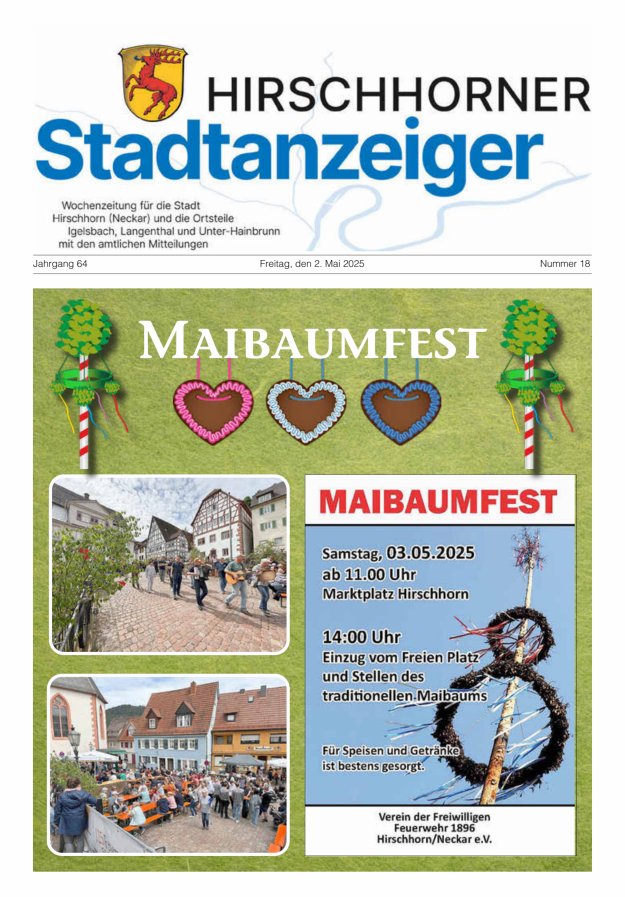 Hirschhorner Stadtanzeiger Titelblatt 18/2025