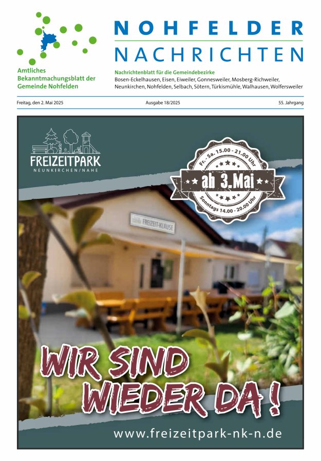 Nohfelder Nachrichten Titelblatt 18/2025