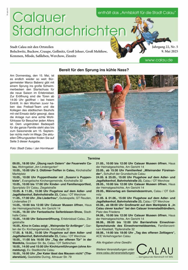 Calauer Stadtnachrichten  Titelblatt 05/2025