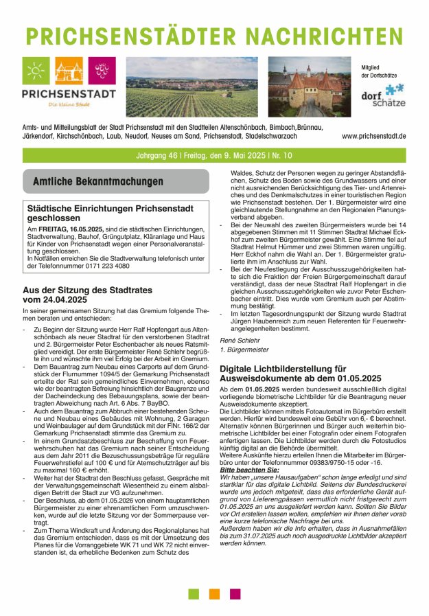 Prichsenstädter Nachrichten Titelblatt 10/2025