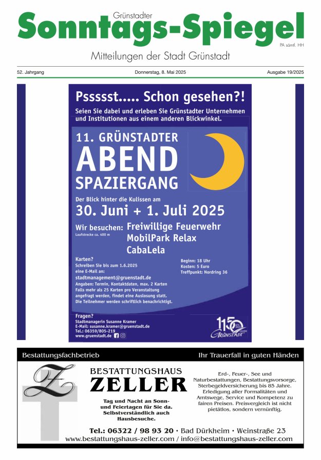 Grünstadter Sonntags-Spiegel Titelblatt 19/2025