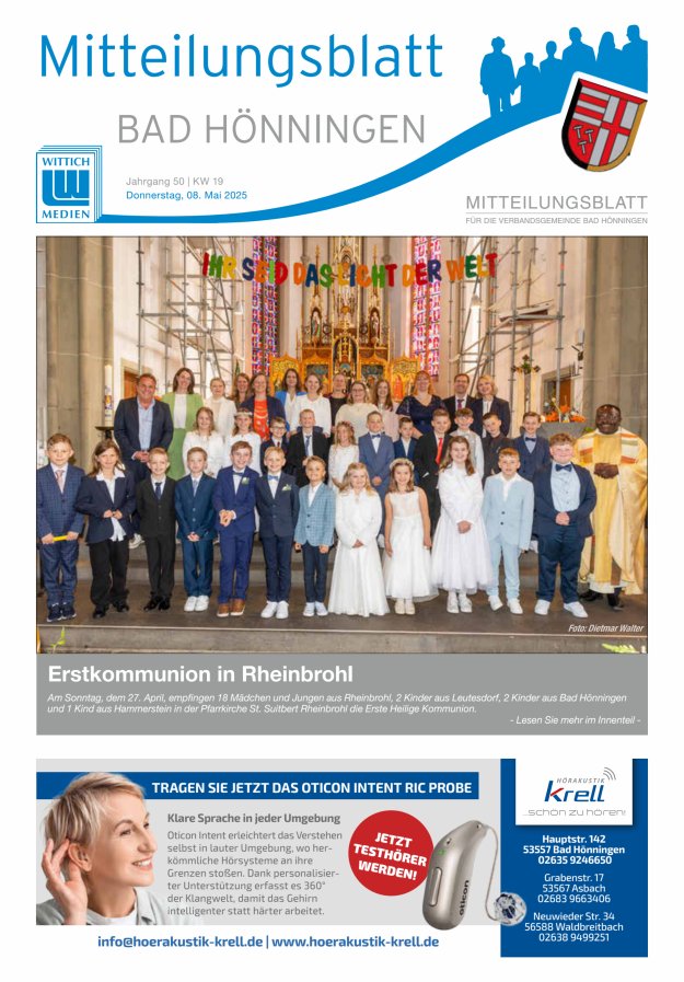 Mitteilungsblatt für den Bereich der Verbandsgemeinde Bad Hönningen Titelblatt 19/2025