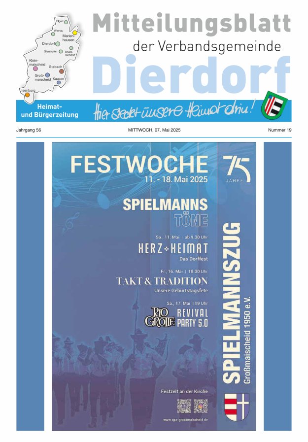 Mitteilungsblatt der Verbandsgemeinde Dierdorf Titelblatt 19/2025