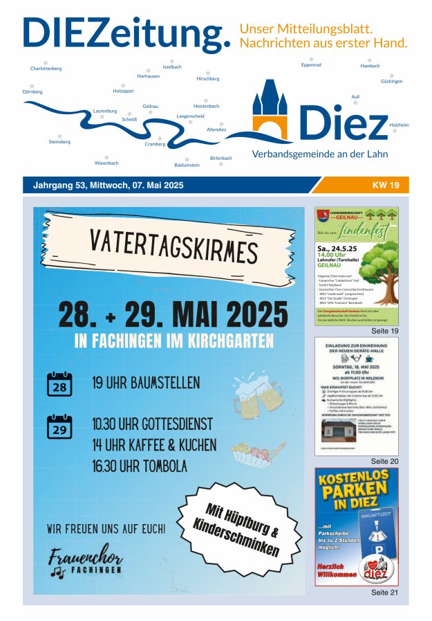 Mitteilungsblatt der Verbandsgemeinde Diez und der Ortsgemeinden Titelblatt 19/2025