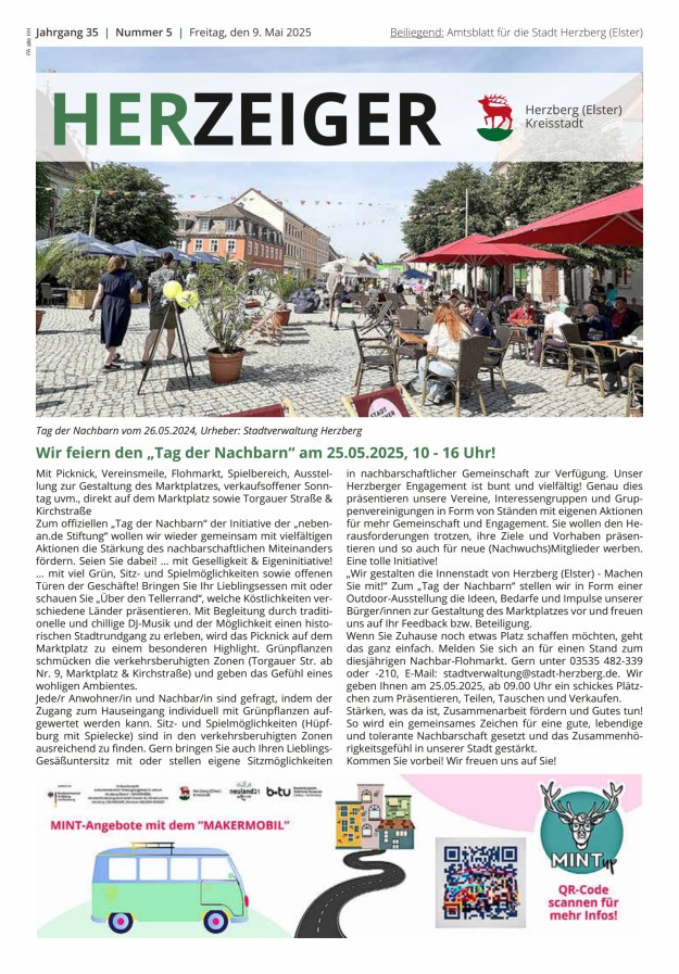 Amtsblatt für die Stadt Herzberg (Elster) mit Bekanntmachungen der Stadt  Titelblatt 05/2025