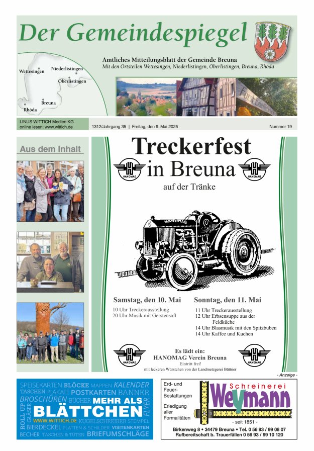 Der Gemeindespiegel (Breuna) Titelblatt 19/2025