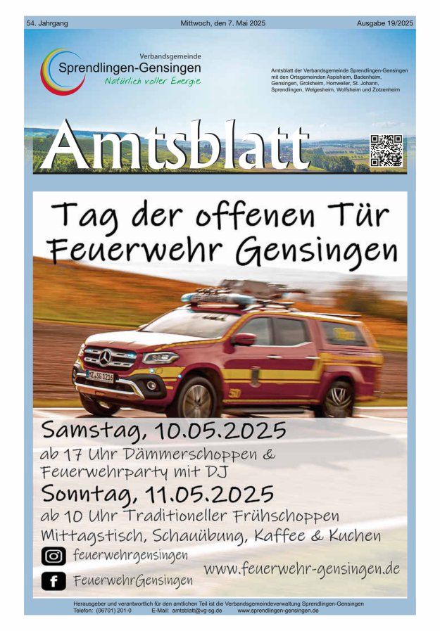 Amtsblatt VG Sprendlingen-Gensingen Titelblatt 19/2025