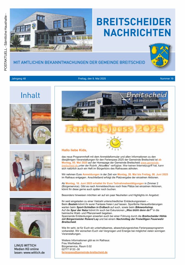 Breitscheider Nachrichten Titelblatt 19/2025