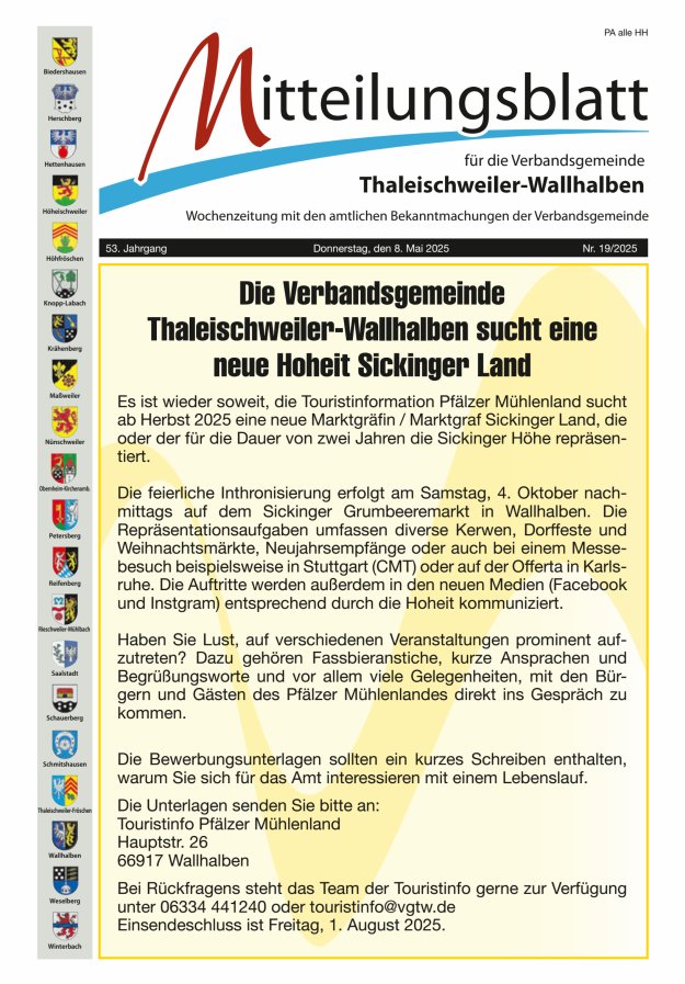 Mitteilungsblatt VG Thaleischweiler-Wallhalben Titelblatt 19/2025
