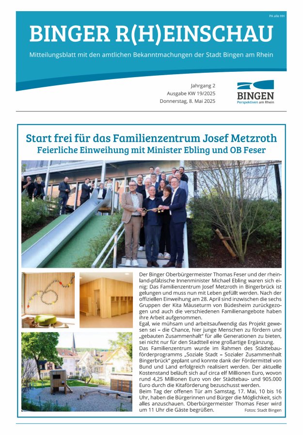Binger R(h)einschau - Mitteilungsblatt mit den Amtlichen Bekanntmachungen der Stadt Bingen Titelblatt 19/2025