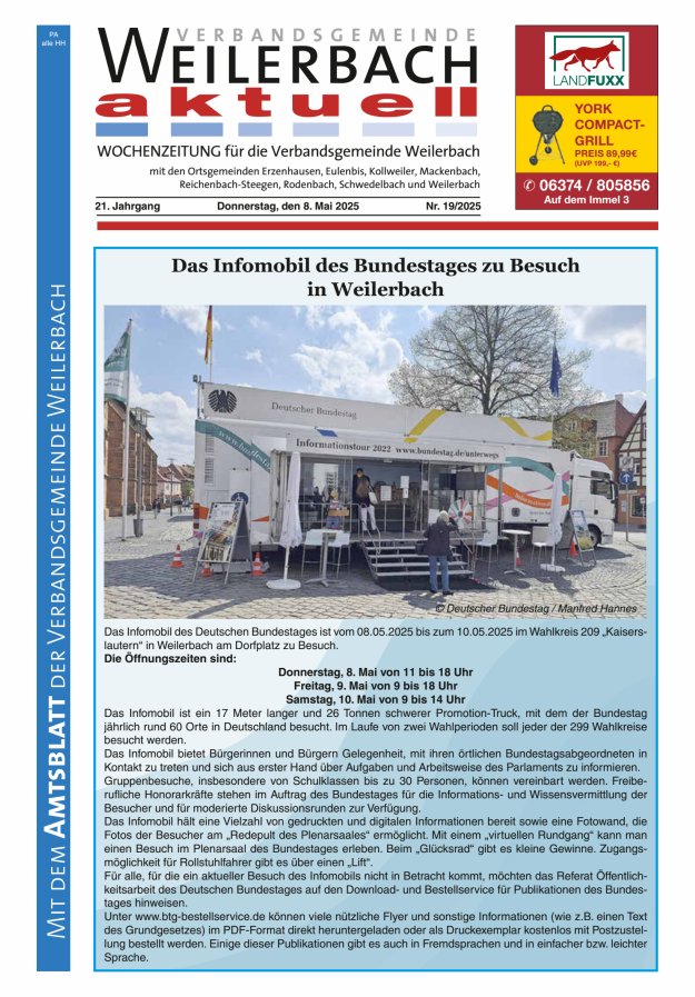 Verbandsgemeinde Weilerbach aktuell Titelblatt 19/2025