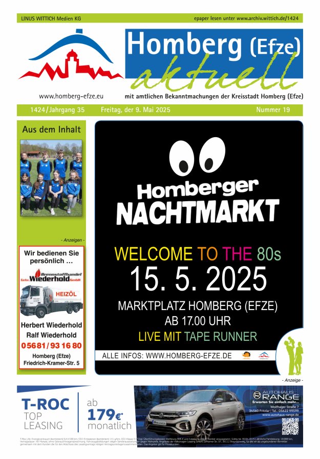 Homberg Efze aktuell Titelblatt 19/2025