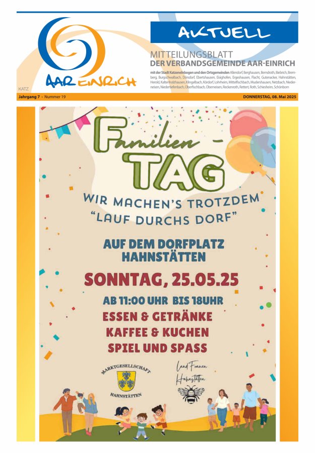 Mitteilungsblatt der Verbandsgemeinde Aar-Einrich Ausgabe Katzenelnbogen Titelblatt 19/2025