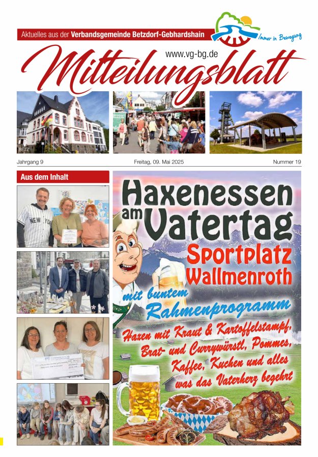 Aktuelles aus der VG Betzdorf-Gebhardshain, Ausgabe Betzdorf Titelblatt 19/2025