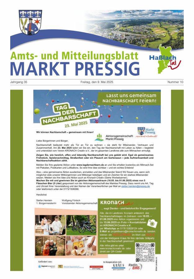 Amtsblatt für den Markt Pressig mit den Gemeindeteilen Titelblatt 10/2025