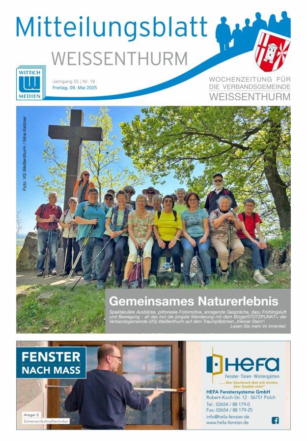 Mitteilungsblatt für den Bereich der Verbandsgemeinde Weißenthurm Titelblatt 19/2025
