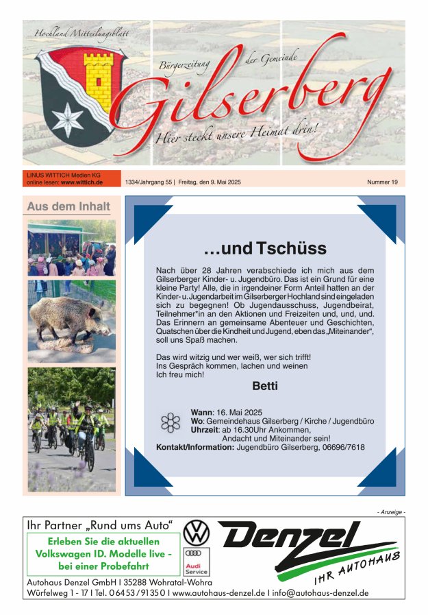 Hochland Mitteilungsblatt Gilserberg Titelblatt 19/2025