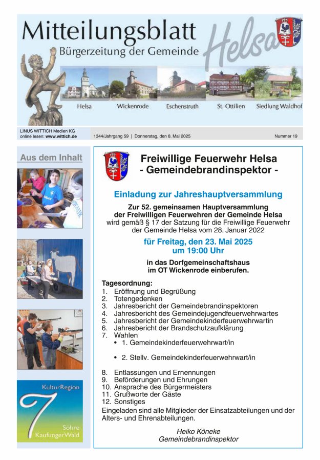 Mitteilungsblatt Helsa Titelblatt 19/2025