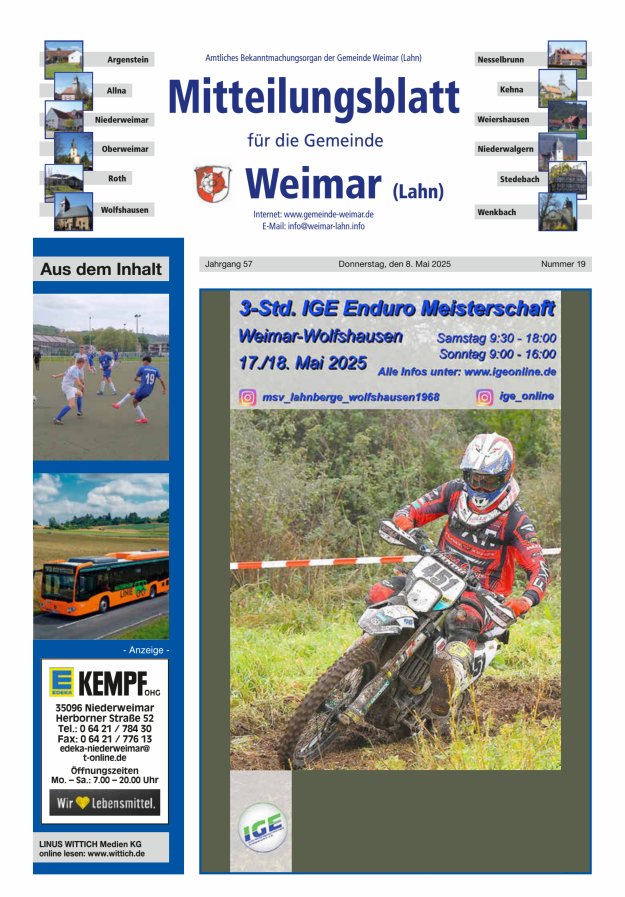Mitteilungsblatt für die Gemeinde Weimar Titelblatt 19/2025