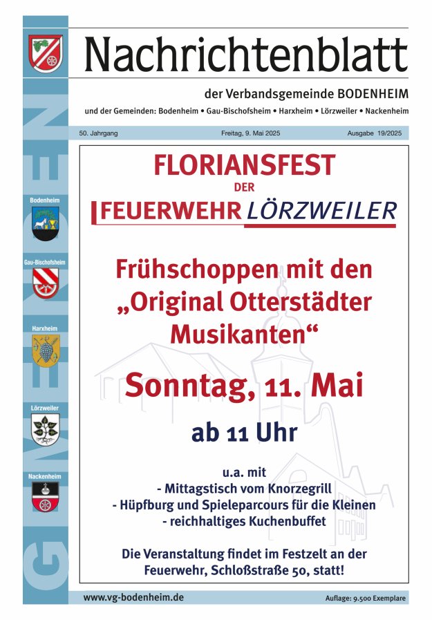 Nachrichtenblatt der VG Bodenheim              Titelblatt 19/2025