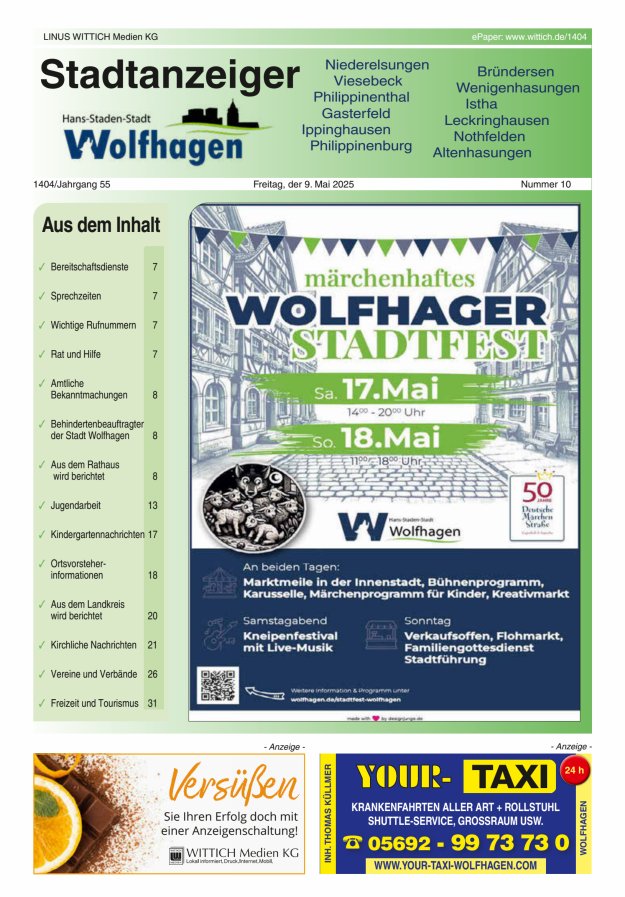 Wolfhager Stadtanzeiger Titelblatt 10/2025